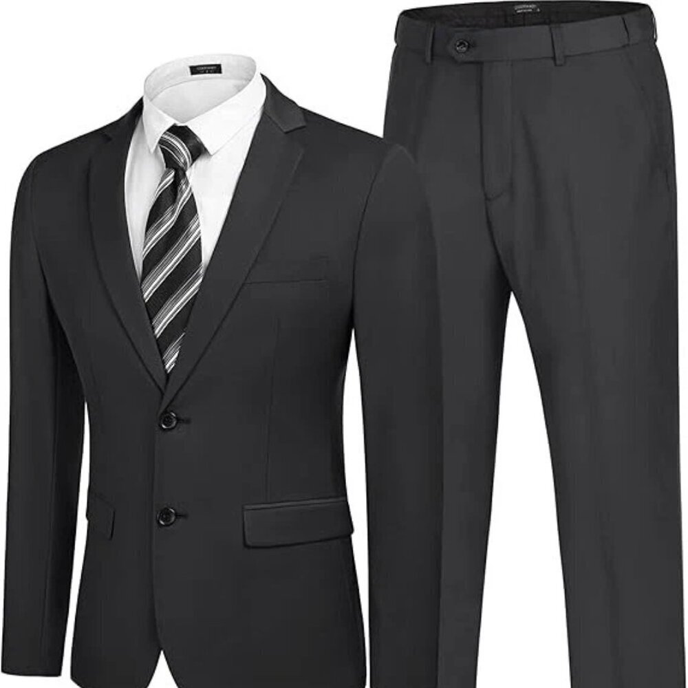 Men's 2-pc Suit Classic Fit 2 Button Dress by Coofandy - Dark Grey Medium